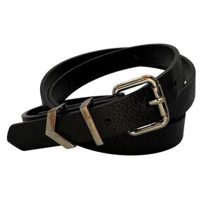 Vintage Vince Camuto Black Leather Belt Silver Buckle XL XXL V Detail Designer